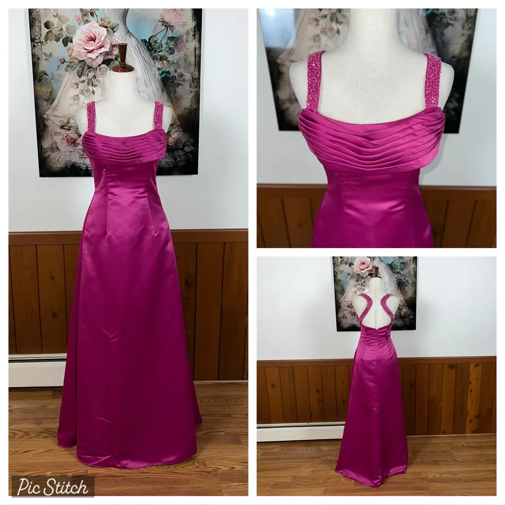 Pretty Vintage 90s Dineh Fuchsia Satin Prom! Pink Size 8 - Image 2