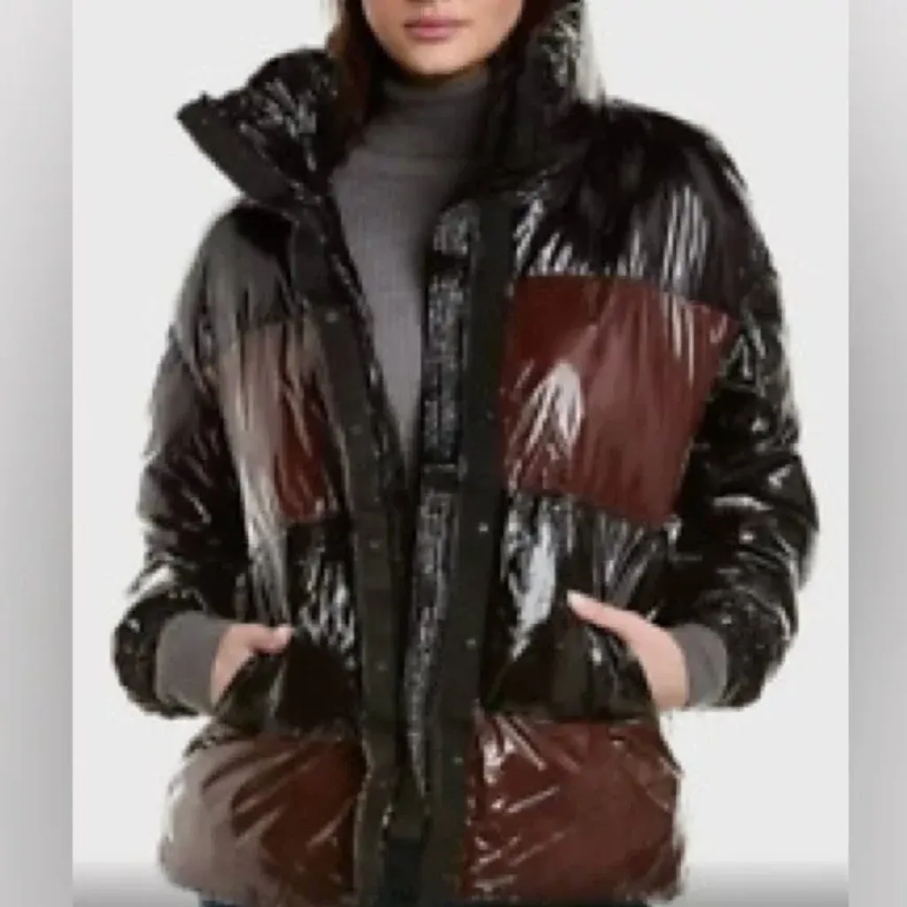 NWT $279 wOMEN BADGLEY MISCHKA Roberta Coat Jacket Puffer Shiny In Brown - Image 6
