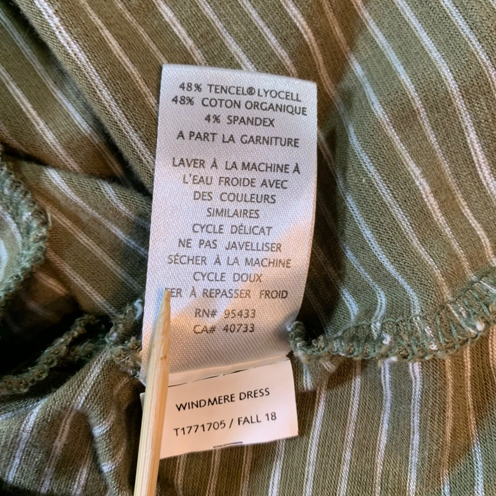 Toad&Co Women's Striped Long Sleeve Casual‎ Organic Dress Small Green Pockets - Image 6