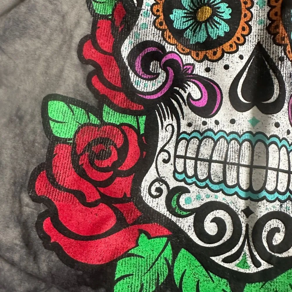 Day of the Dead Sugar Skull Trick or Treat Halloween Tie Dye T Shirt Gray Size M - Image 4