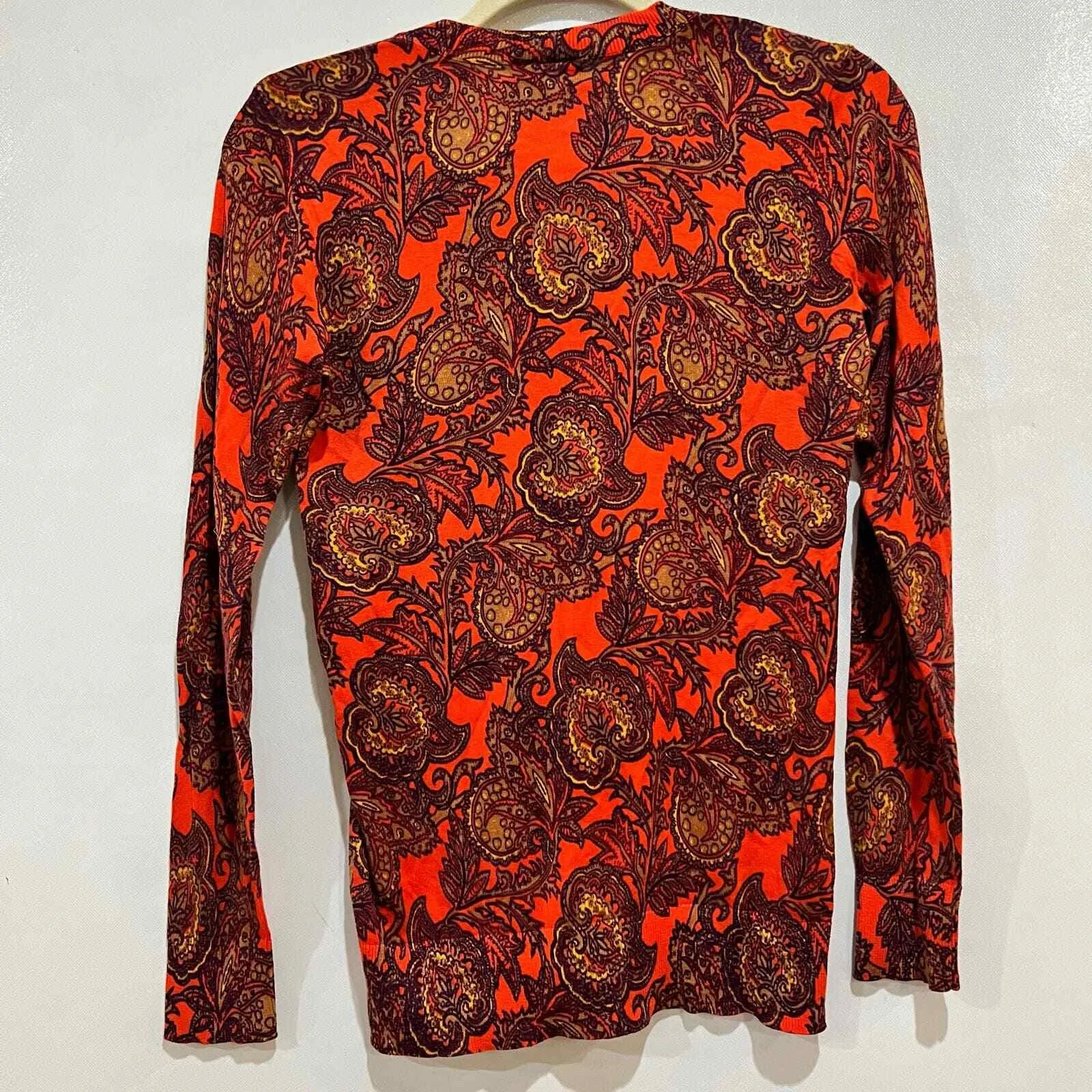 LOFT Womens‎ Paisley Print V Neck Long Sleeve Cotton Knit Sweater Top Size S - Image 4