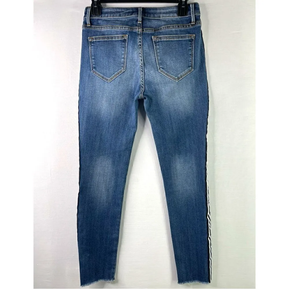 AQUA Track Stripe Frayed Mid-rise Skinny Jeans - 26 - Image 3