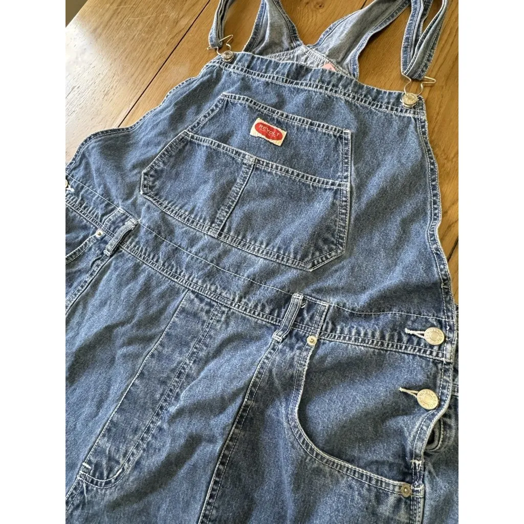 Revolt Clothing Co‎ Women's Denim Bib Overalls Size 24 Cotton Y2K 90's Punk VTG Blue - Image 10