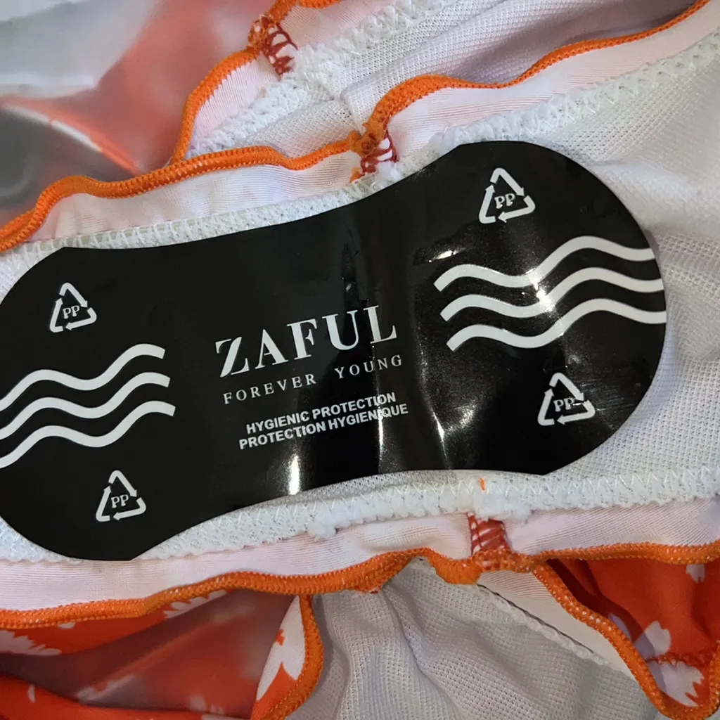 ZAFUL🦎Knots Orange Spaghetti Strap Tie Back Ruffle Triangle Bikini Set🦎 - Image 5