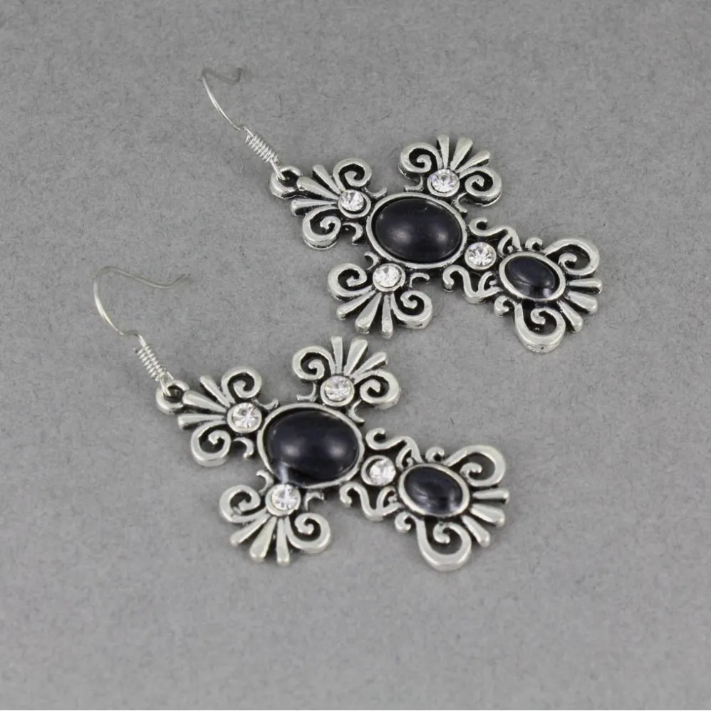 ‎Stone Cross Earrings Silver - Image 3