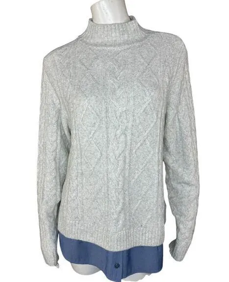 Joan Rivers Mock Neck Cable Long Sleeve 2Fer Sweater Heather Gray Medium - Image 1