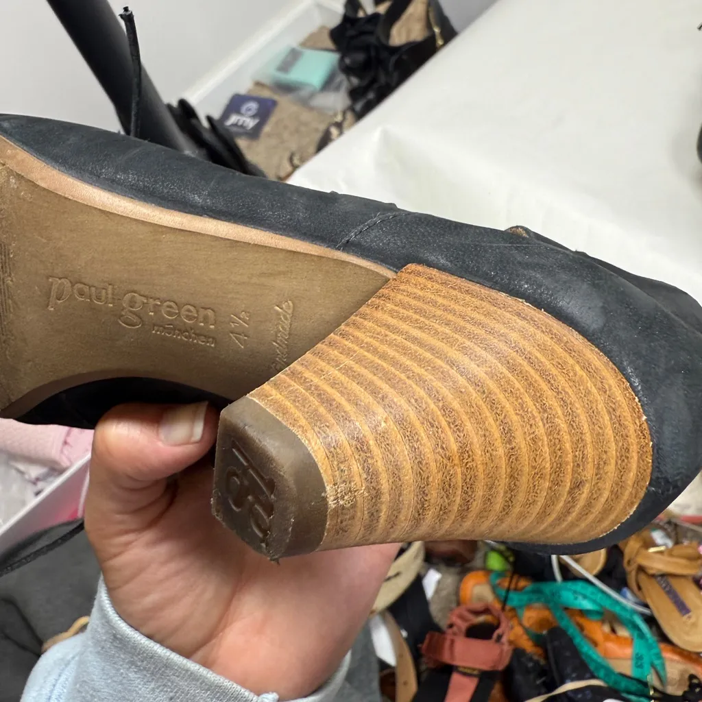 Paul Green Black Cutout Lace-up Heeled Sandals Sz 7 - Image 10