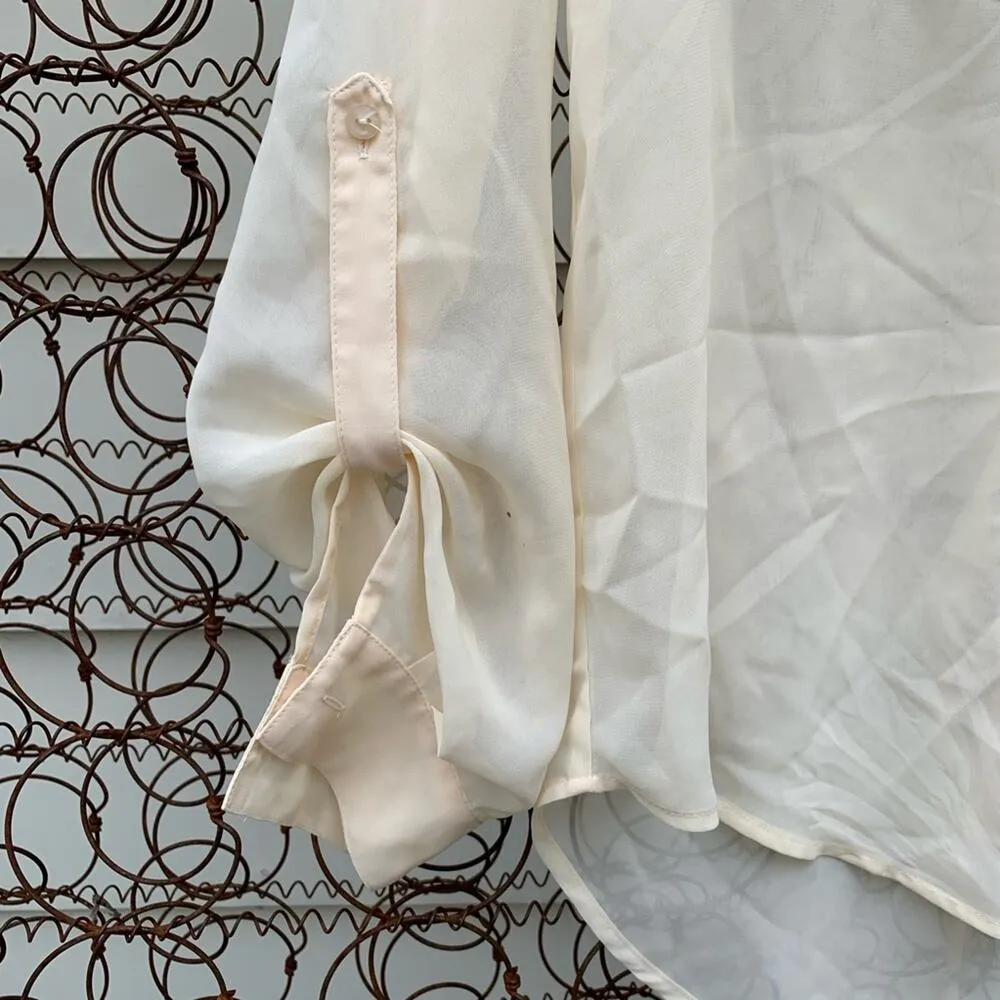 Decree buttercream sheer button down blouse SMALL - Image 4