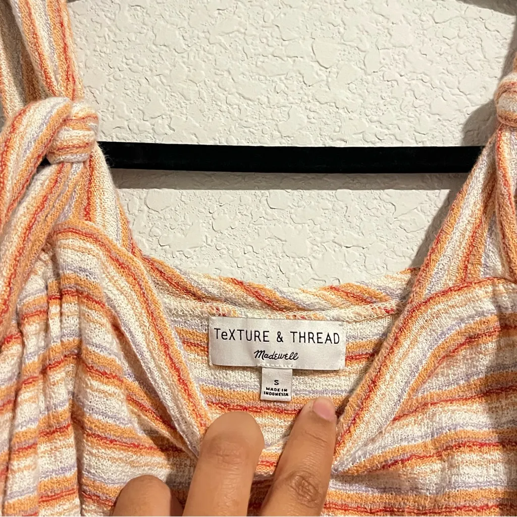 Madewell Texture and Thread Fall Boho Orange Stripe Square Neck Top Size Small - Image 3