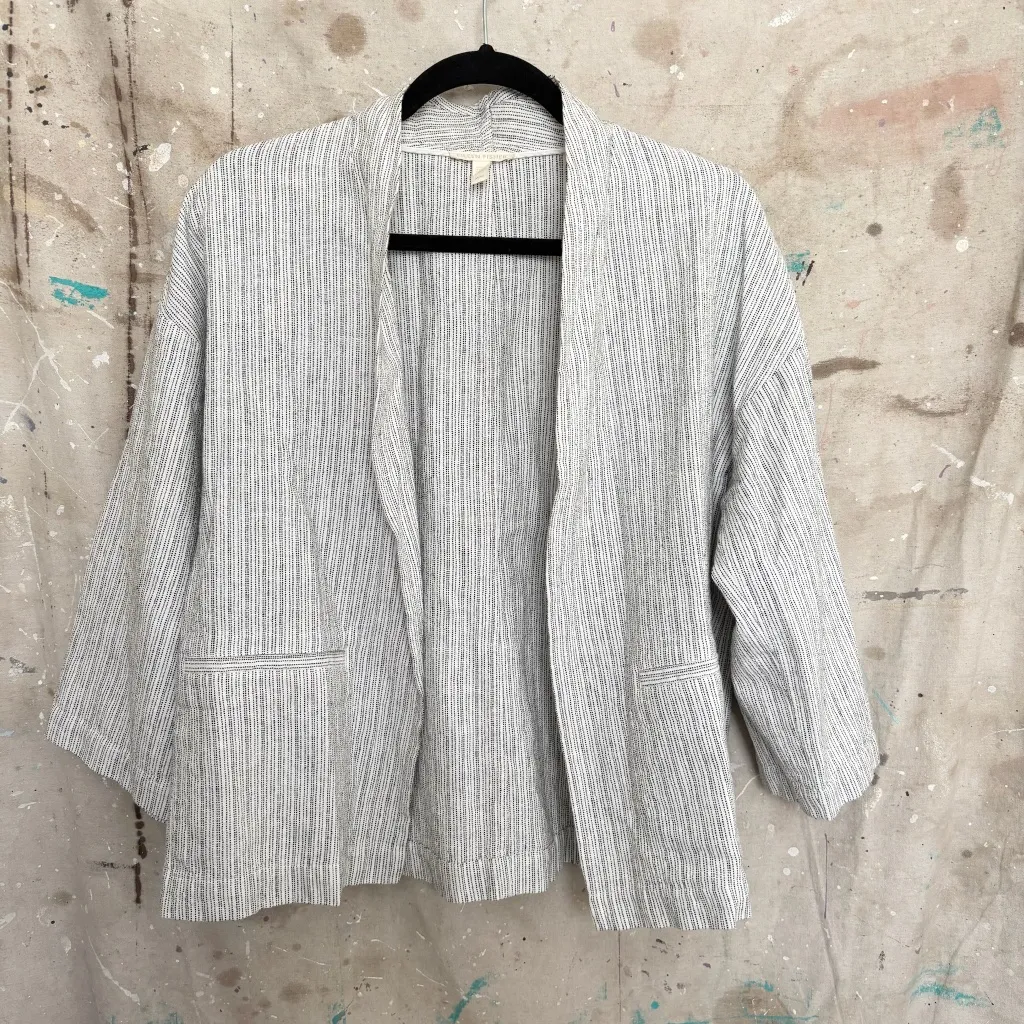 Eileen Fisher Organic Linen-Cotton Blend Ticking Stripe Jacket - Image 3