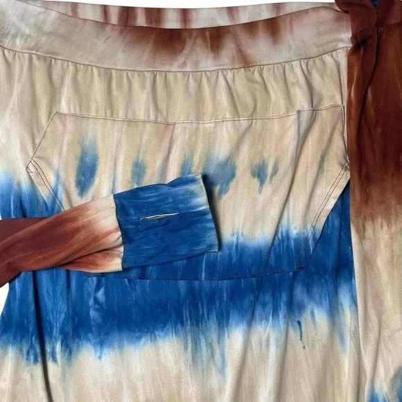 Blumin Unisex Tie Dye Long Sleeve Hippie Boho Kangaroo Pocket Hoodie Medium Blue - Image 7