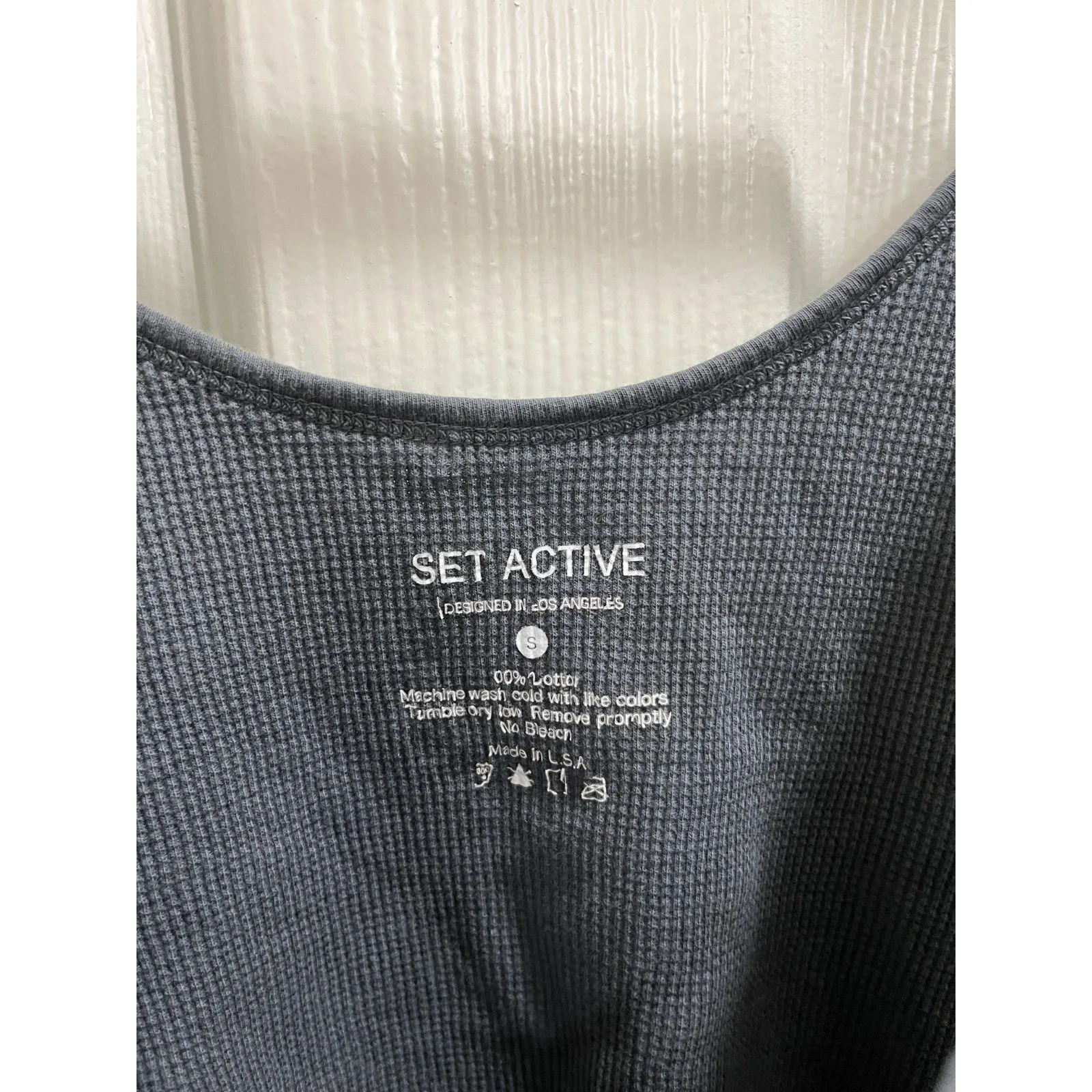 Set Active Waffle Knit Lounge Crop Tank Top Small Oversized Dark Gray Cotton - Image 3