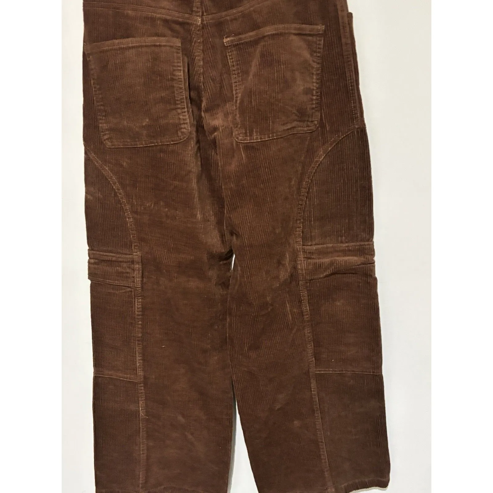 Forever 21 Brown Corduroy Long Ribed Pants Mid- Rise Cargo Wide Leg M - Image 14