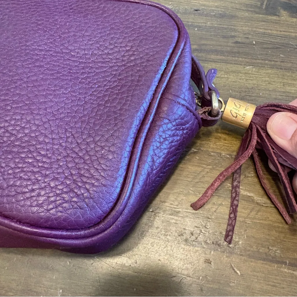 Gigi New York Madison Saddle Pebble Grain Leather Crossbody Purple Camera Bag - Image 5