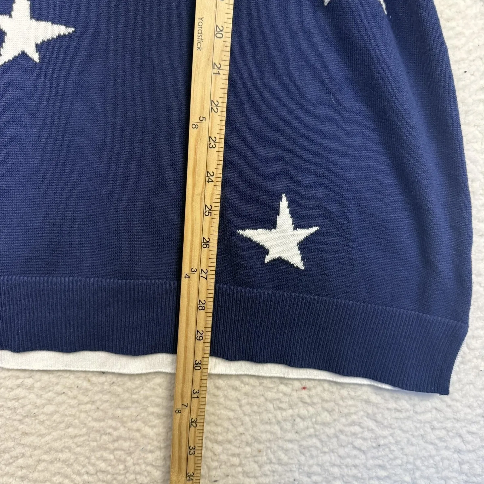 Belle Beach Kim Gravel Sweater Womens 2X Navy White Star Pullover Cotton Blend Blue Size XXL - Image 6