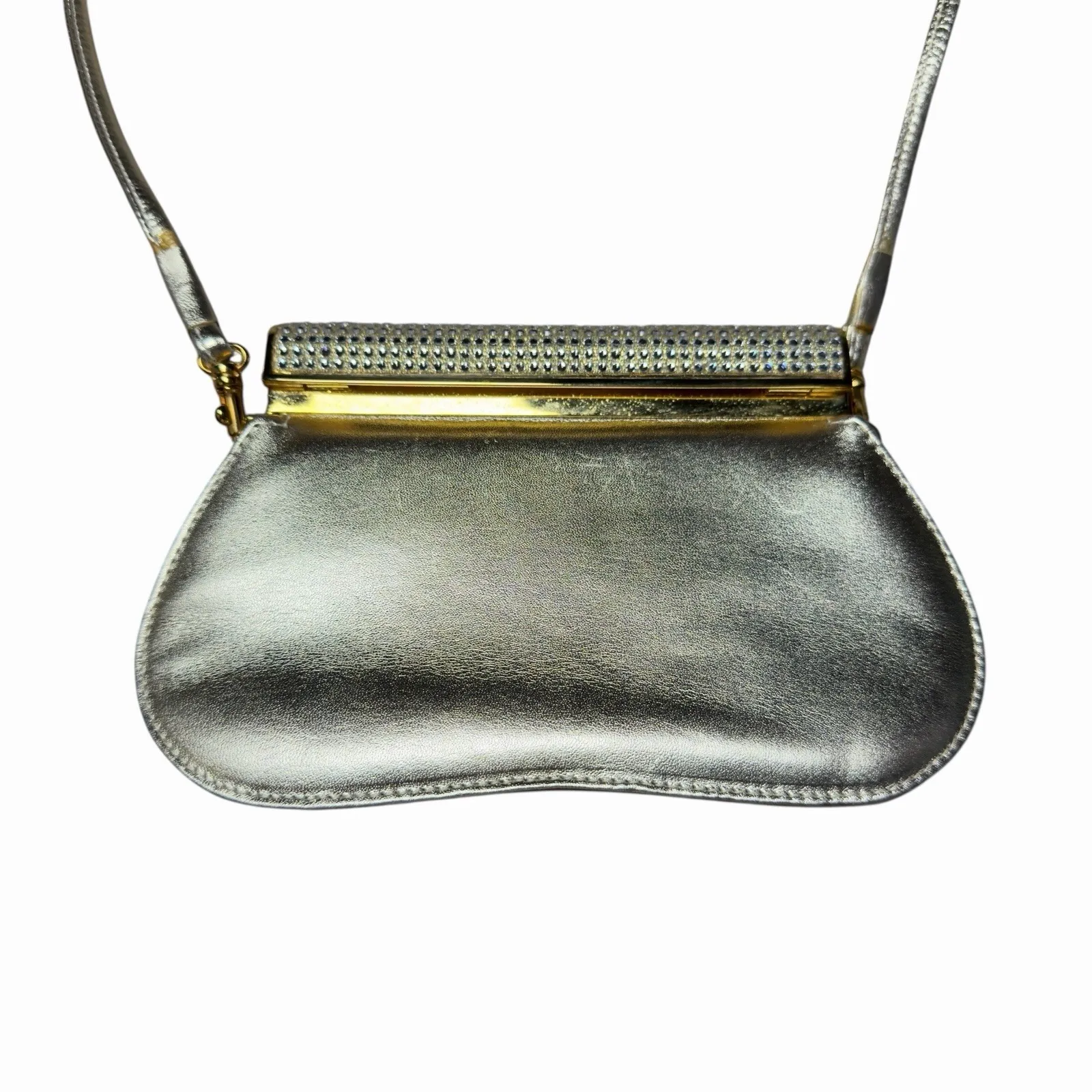 Stuart Weitzman Gold Metallic Evening Shoulder Bag Rhinestone Top Made in Spain - Image 7