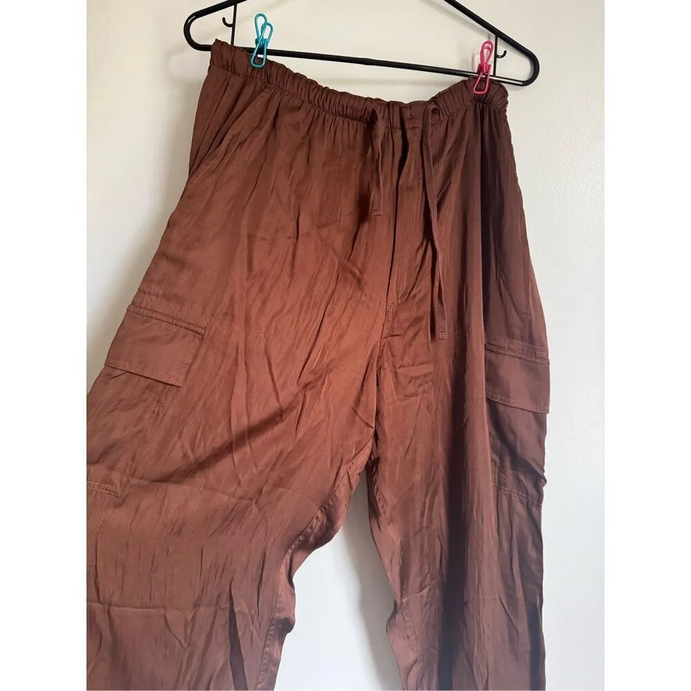 PINK Victoria Secret Women's Brown Parachute Cargo Utility Pants sz L Y2K Comfy - Image 5