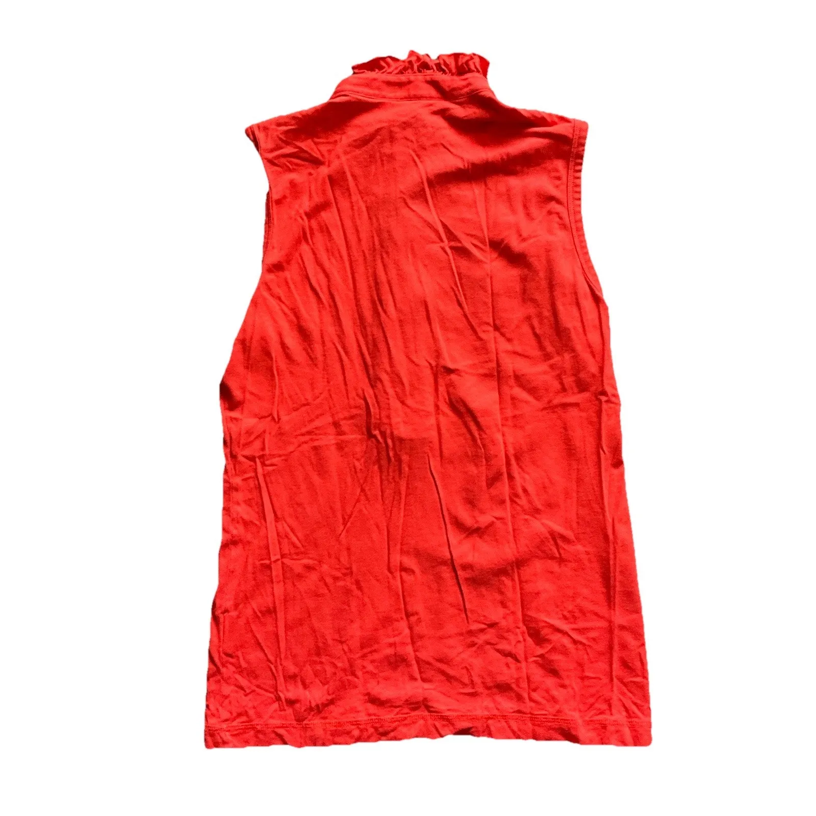 Tory Burch Red Orange Ruffle Sleeveless Polo Top Medium Polyester Blend - Image 7