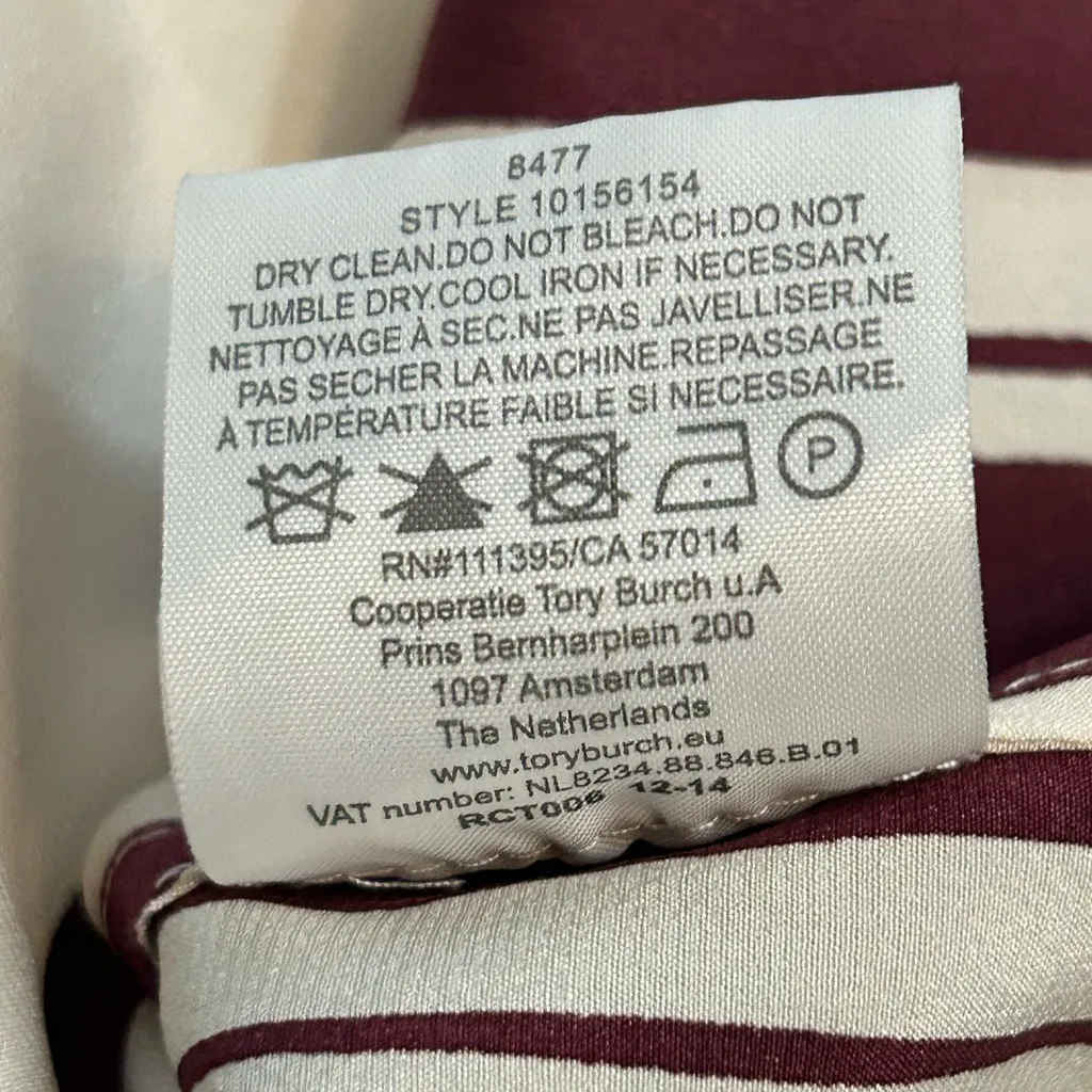 $295 Tory Burch Stretch Silk‎ Striped Shirt Size 8 - Image 9