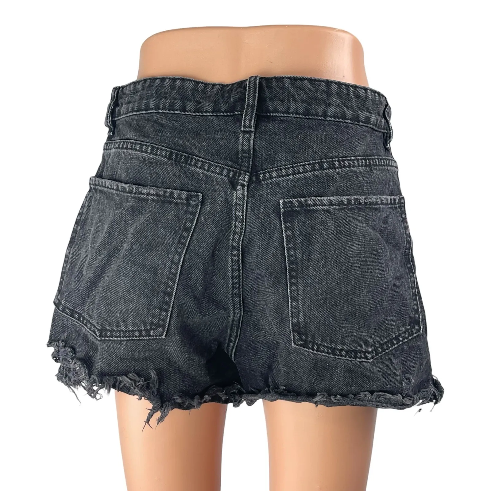 Zara Women's Black High Waisted Button Fly Raw Hem Cut Off Denim Jeans Shorts 8 - Image 2