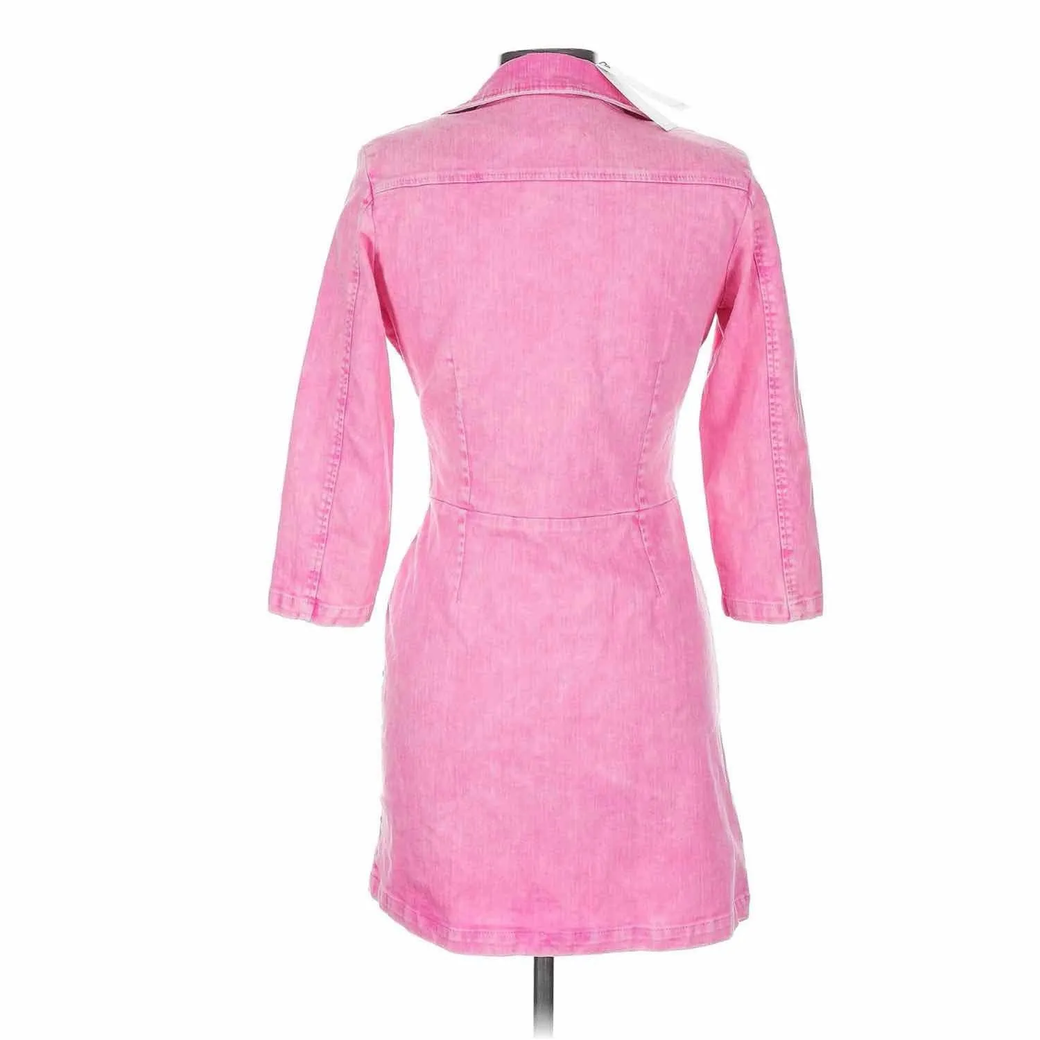 Retrofete Willa Denim Mini Dress Vintage Pink Size Large Stretch Distressed - Image 3