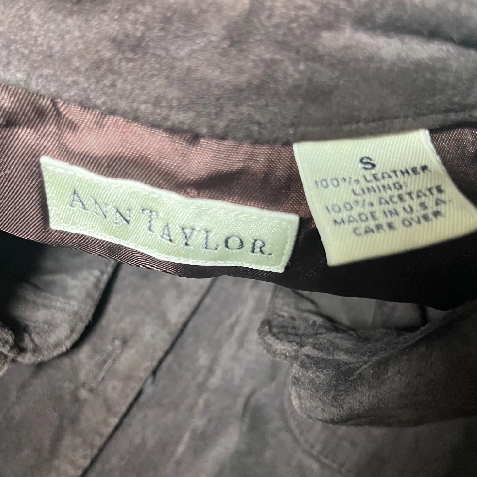 Suede Leather Button Front Shirt Jacket Brown Ann Taylor Womens S - Image 4