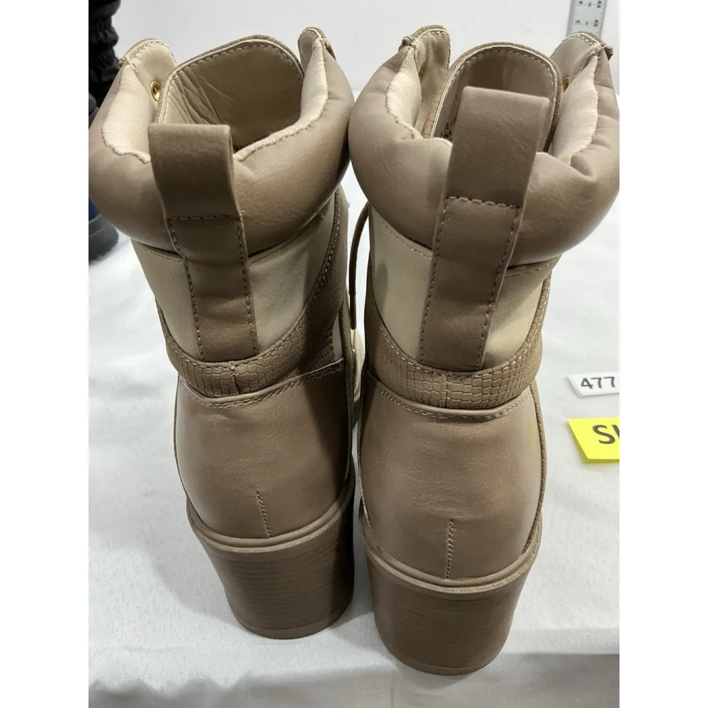 Womans Just Fab Edde Ankle Combat Boots 7.5 W Tan/beige Lace Up Chunky Heel - Image 5
