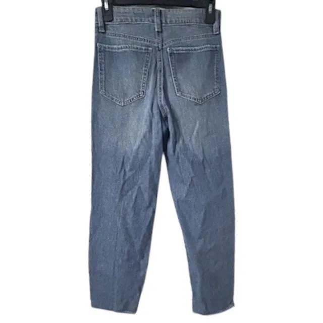 SO High Rise Straight Leg Distressed Cropped Jeans Womens Sz 3/26W Denim Raw Hem - Image 2