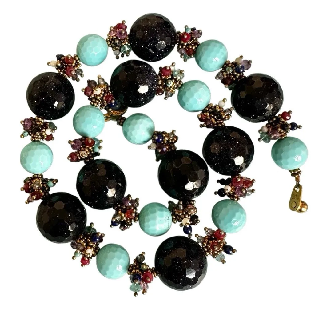 Artisan Goldstone & Dyed Quartz Beaded Statement Necklace - Image 7