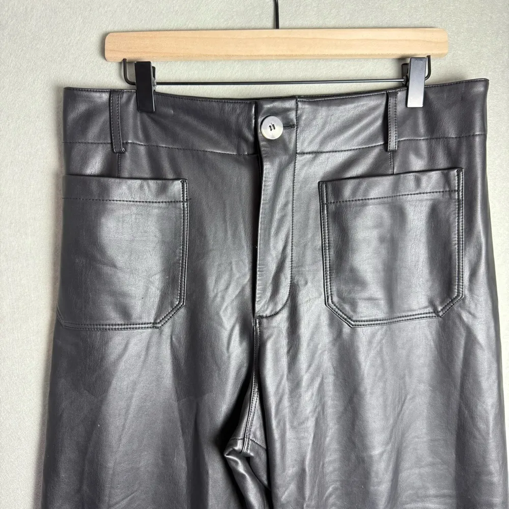 Anthropologie Maeve The Colette Cropped Wide Leg Faux Leather Pant In Black 32P - Image 3