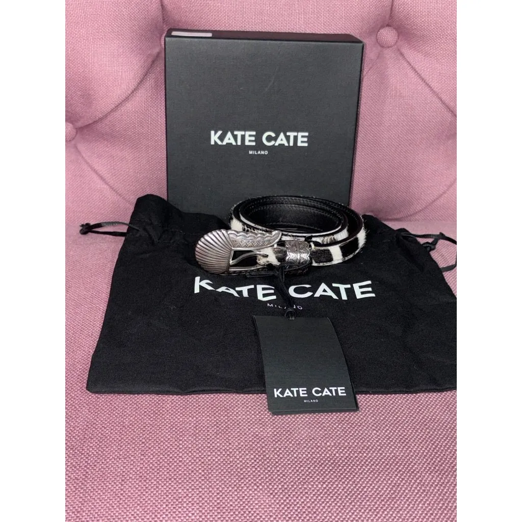 Kate Cate Thin Kim Pony Belt in 70 New with Box Womens Leather fur Black - Image 4