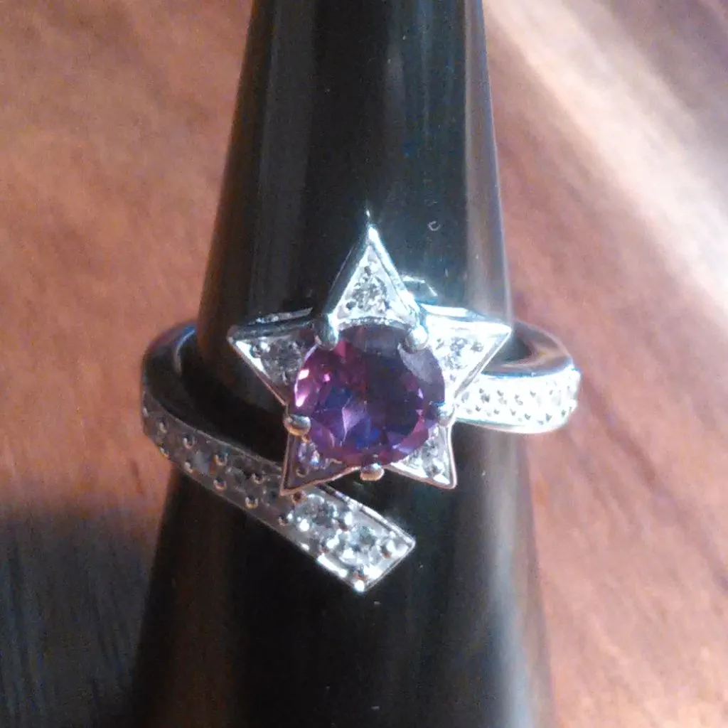 Crimson Mystic Topaz and White Zircon Sterling Silver Shooting Star Ring - Image 2