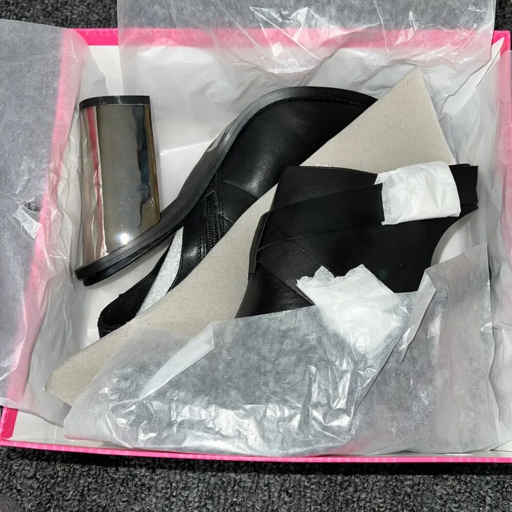 Chinese Laundry Womens Booties Remi Mirror Heeled Black Silver Party Size 9 - Image 12