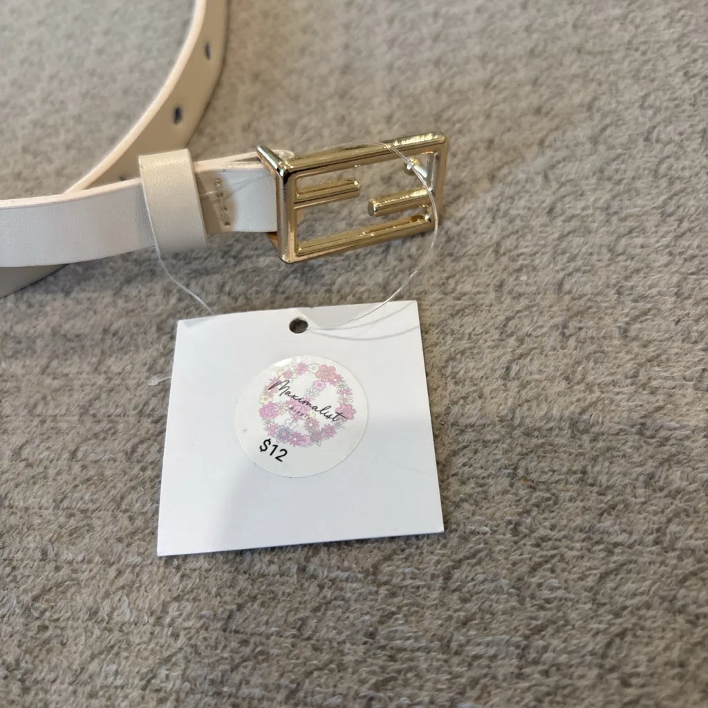 Elegant Ivory Belt with Gold Buckle White - Image 5