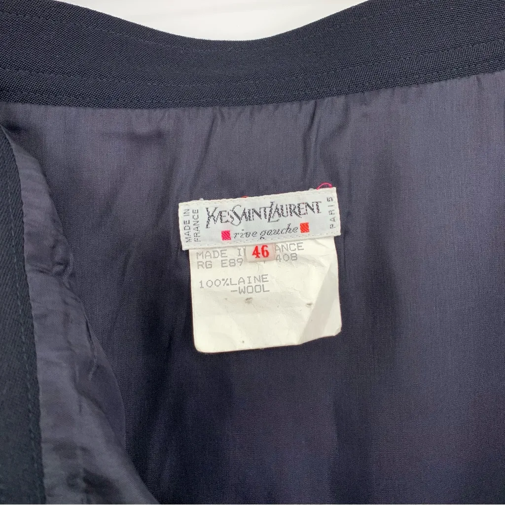 VTG YVES ST. LAURENT Wool Skirt Navy Blue FR 46 (14) - Image 6