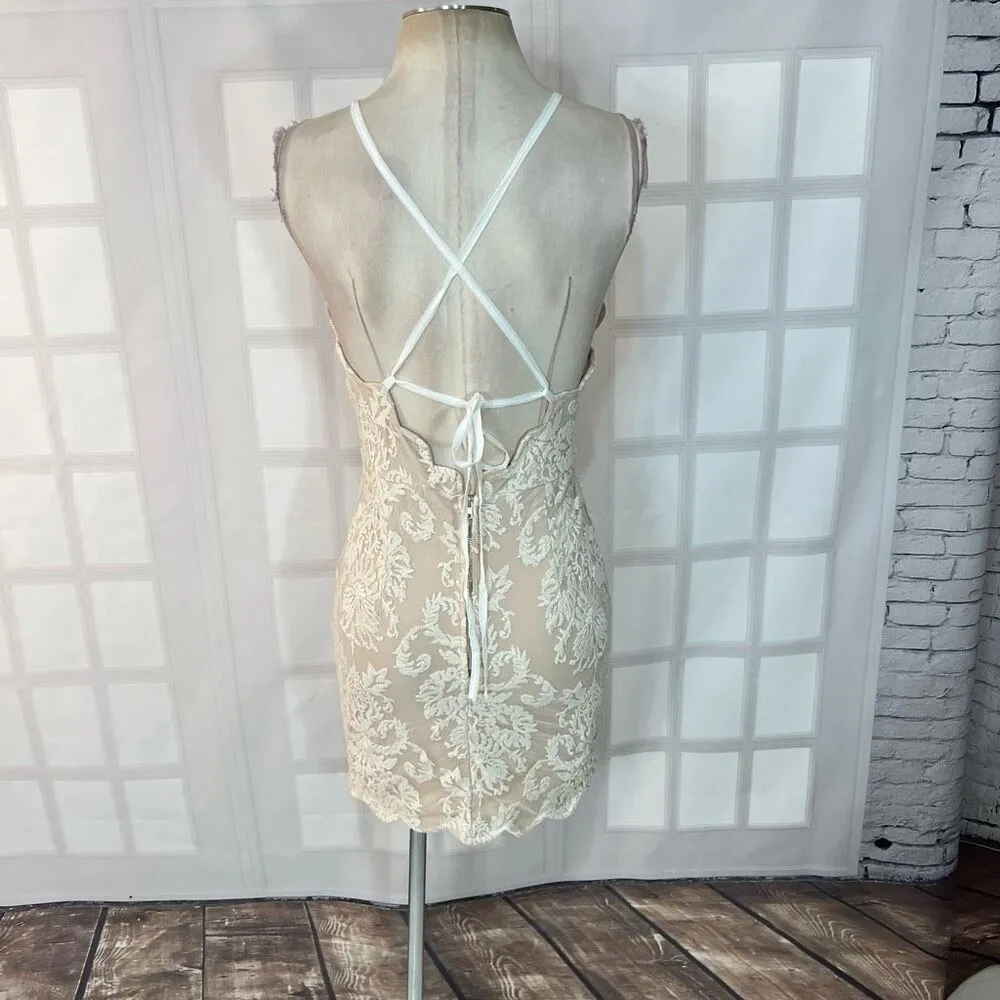 Hello Molly Cream Lace Halter Open Back Bodycon Mini Dress Size 12 - Image 5