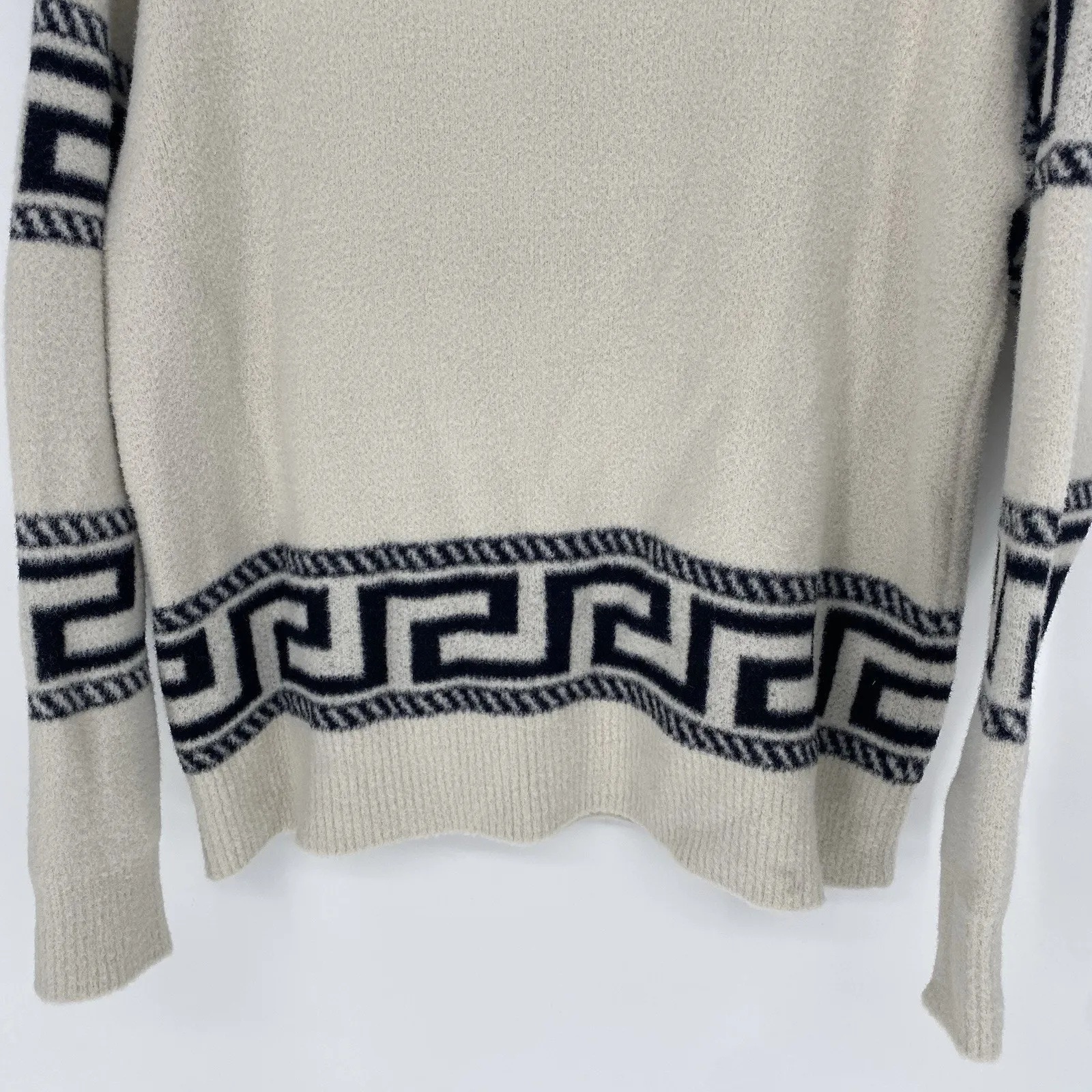 Aqua Greek Key Geometric Quarter Zip Sweater White Women's Size S - Image 5