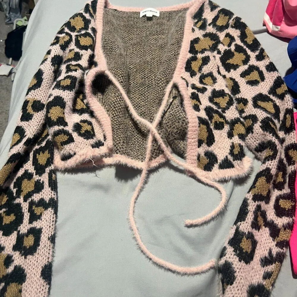 Superdown Marsha Pink & Black Leopard Front Tie Cardigan - Image 7