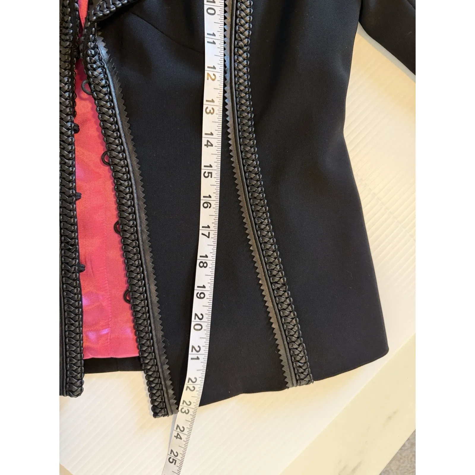 Vintage Cache Black Suit Jacket Faux Leather Piping Size 8‎ Going Out Office - Image 9