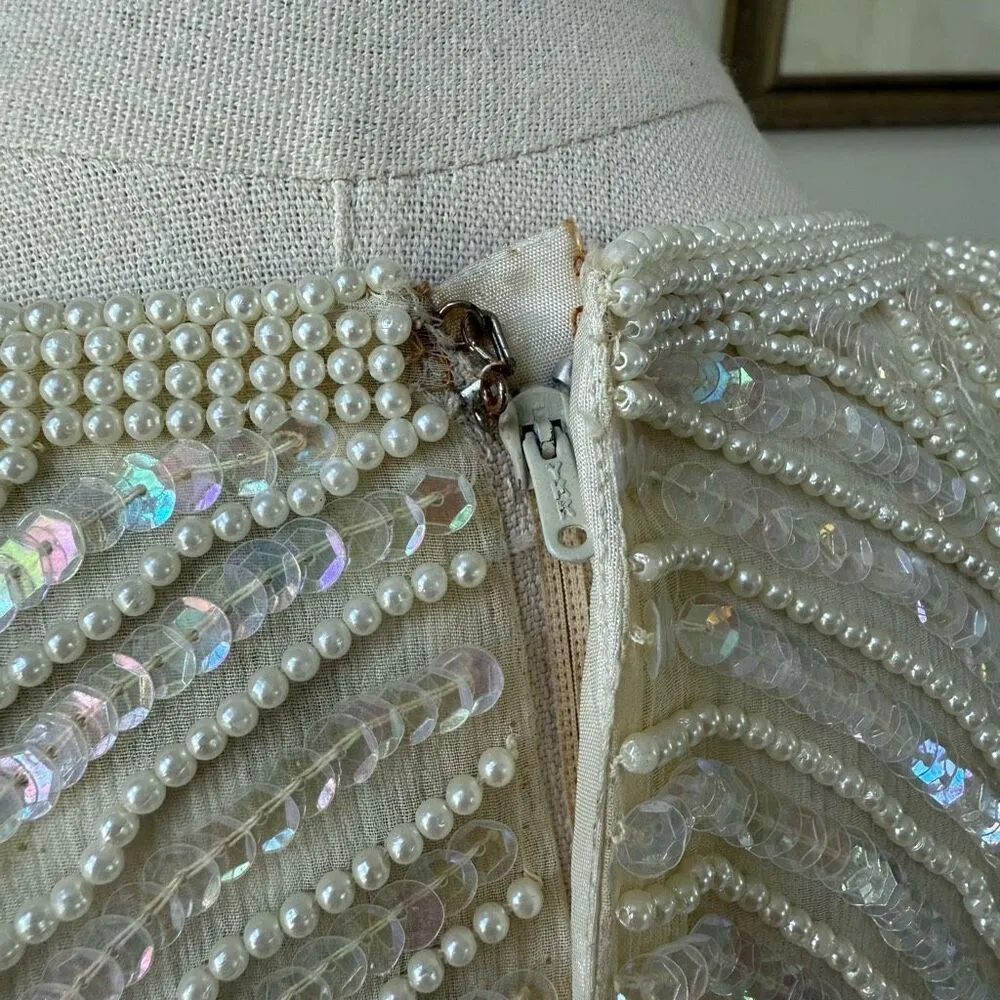 Vintage 80s Joan Leslie Evenings Mix and Match Beaded Top Chiffon Midi Skirt S - Image 7