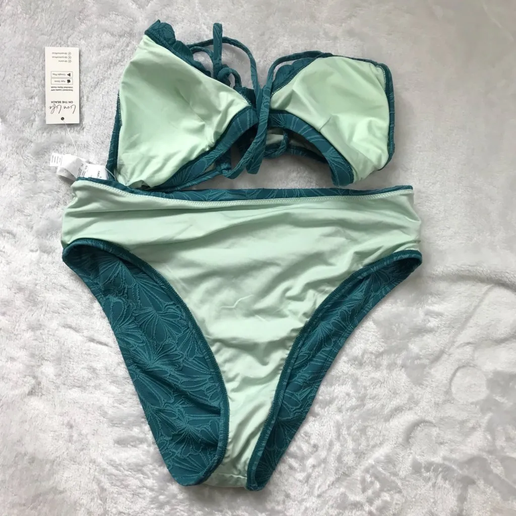 Cupshe Floral Scalloped‎ Top Bikini Set High Waist Bottoms Womens L NEW - Image 9