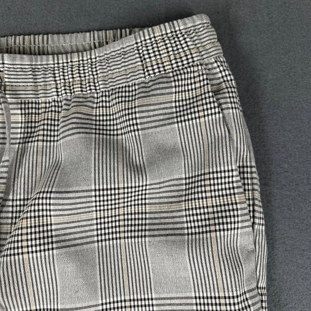 H&M Womens M Gray Plaid Slim Fit Pull On Elastic Drawstring Career Pants - Image 6