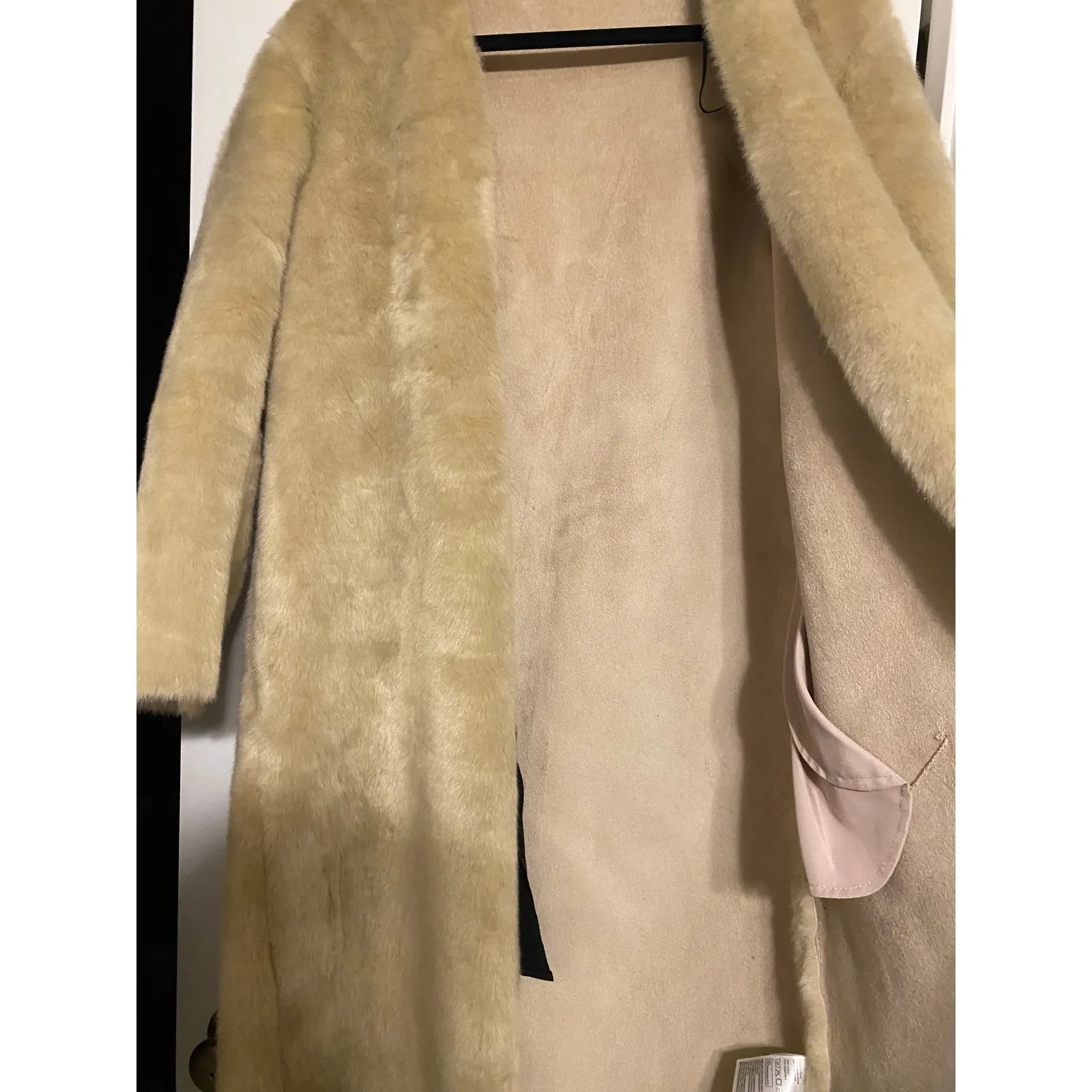 Plush Fur Longline Cream Wrap Coat XS Elegant Romantic Scandi Boho Femme Winter - Image 4