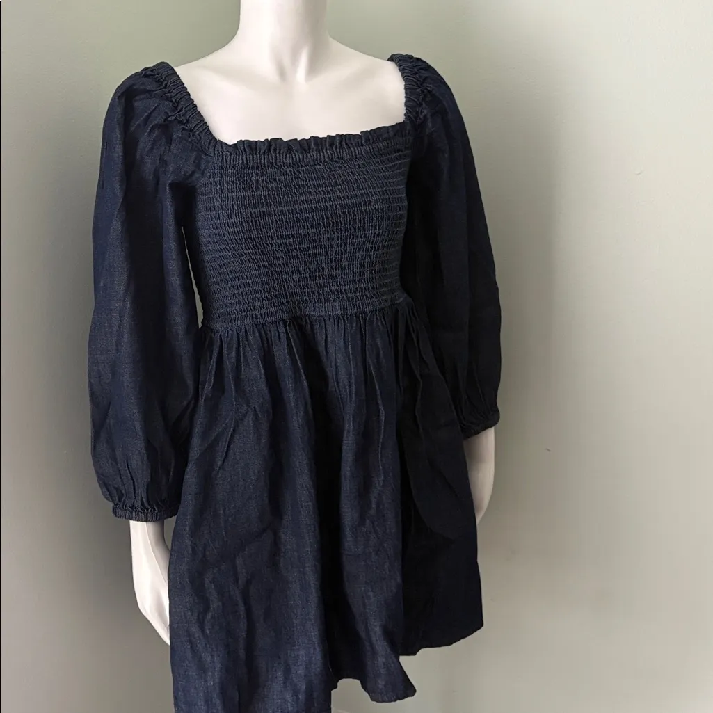 NWT J.Crew Blue Chambray Smocked Puff Sleeve Dress Medium - Image 6