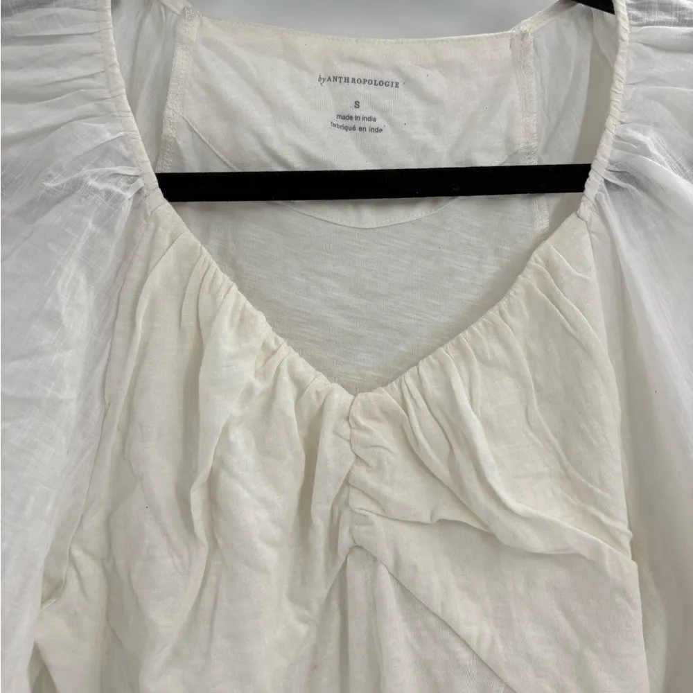 Anthropologie Ivory White Long Puff Sleeve Multimedia Romantic Blouse Size Small - Image 6