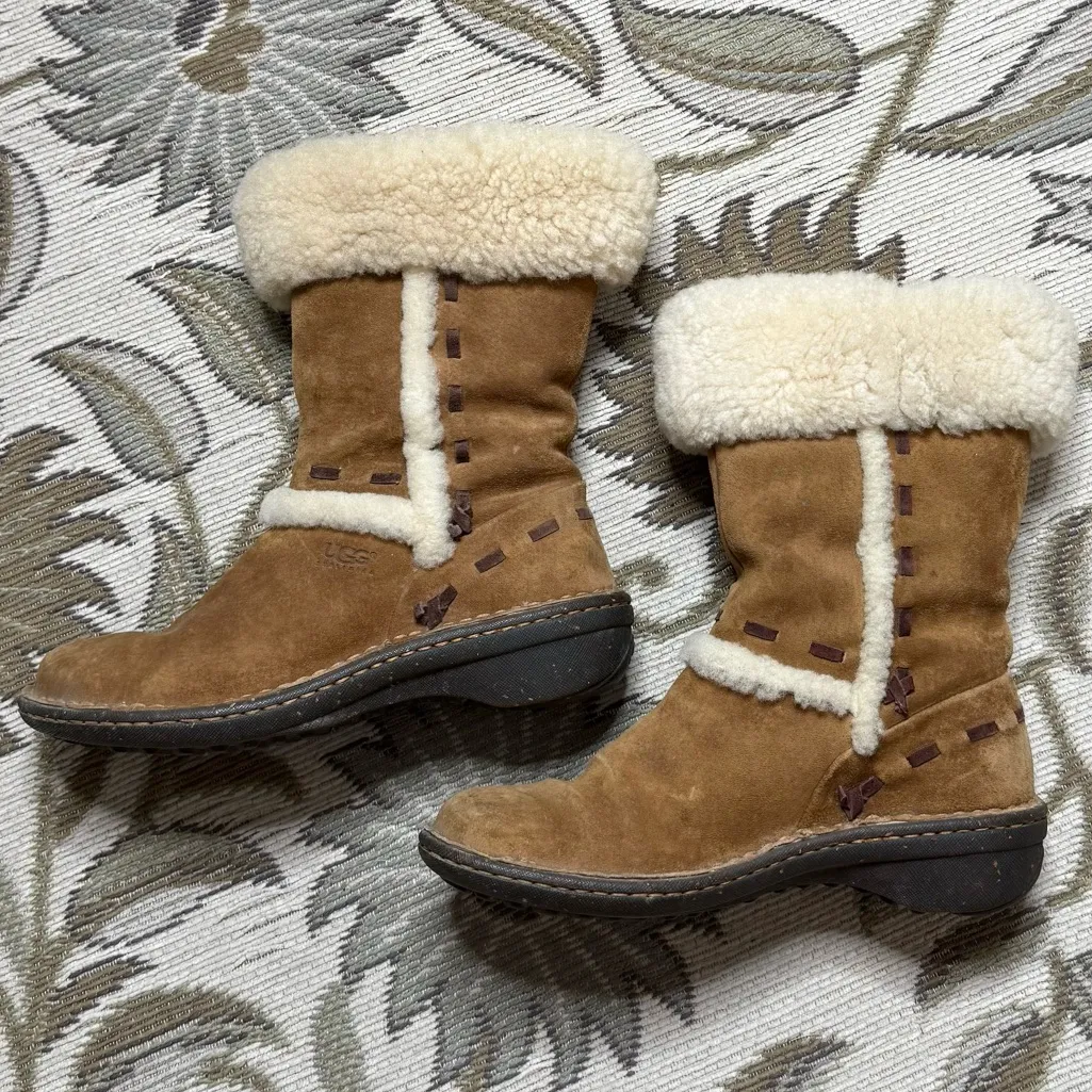 UGG Australia Elijo Boots Brown Suede Leather Sheepskin 6 - Image 3