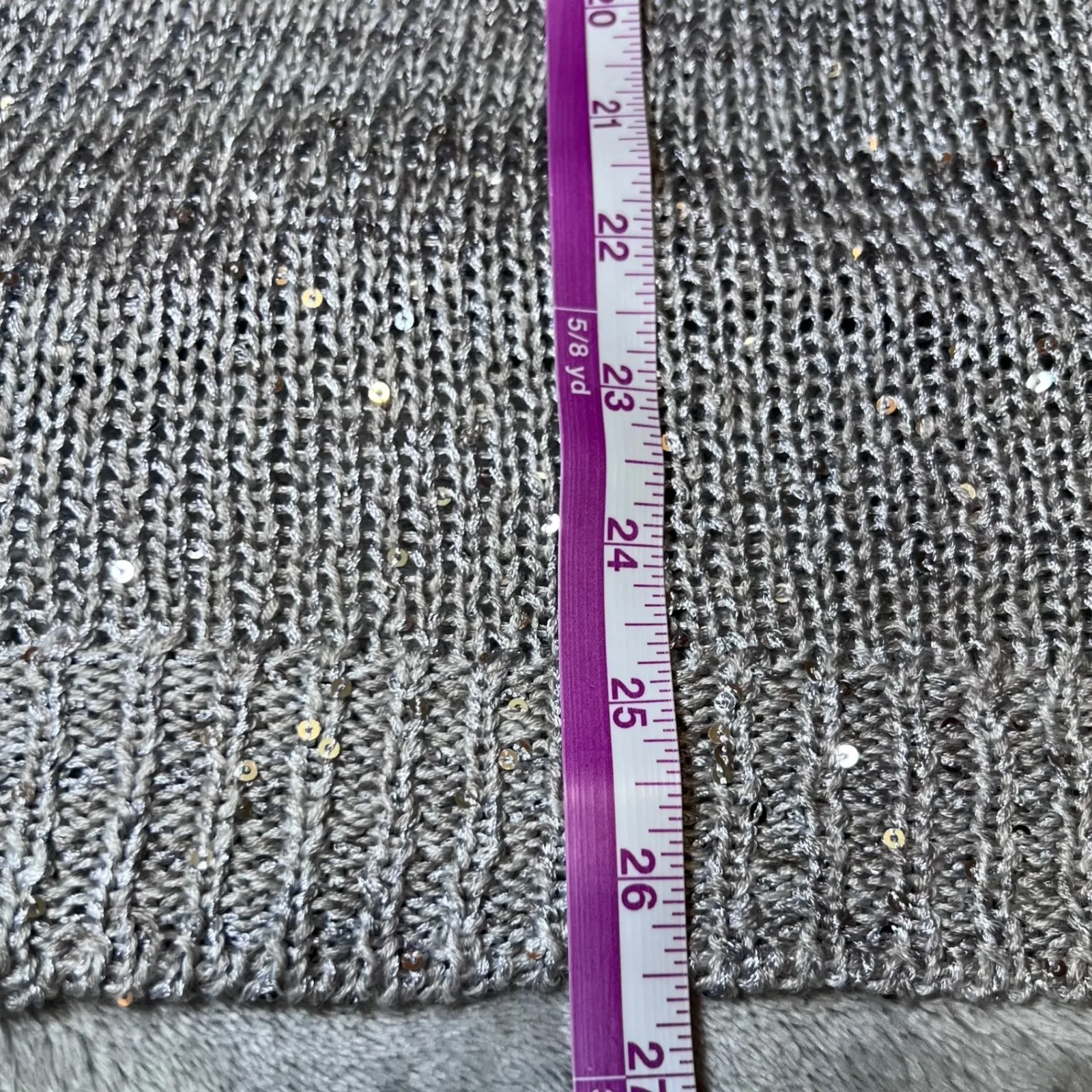 Liz Claiborne V Neck Sweater Womens XL Silver Sequin Long Sleeve Knit Sparkly - Image 7