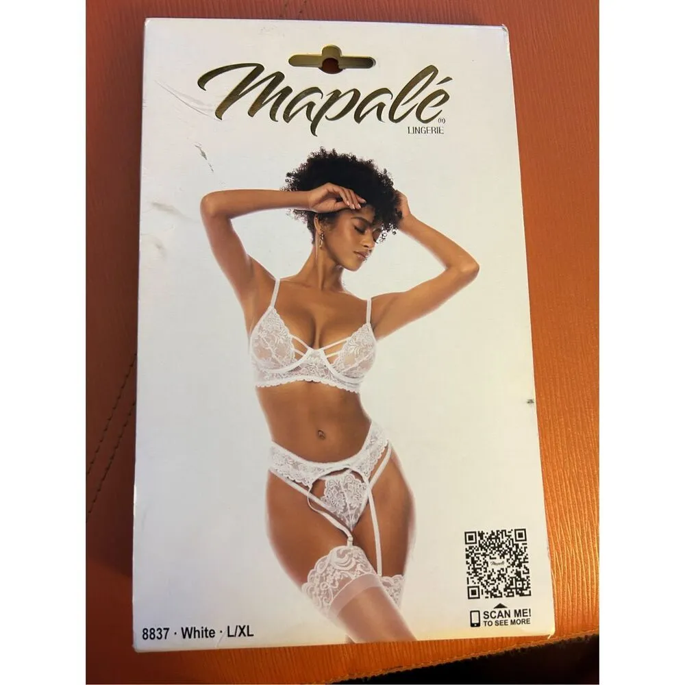 NEW~ MAPALE Wedding White 8837 BEXLEY 3 Pc Lingerie Set L/XL Size L - Image 3