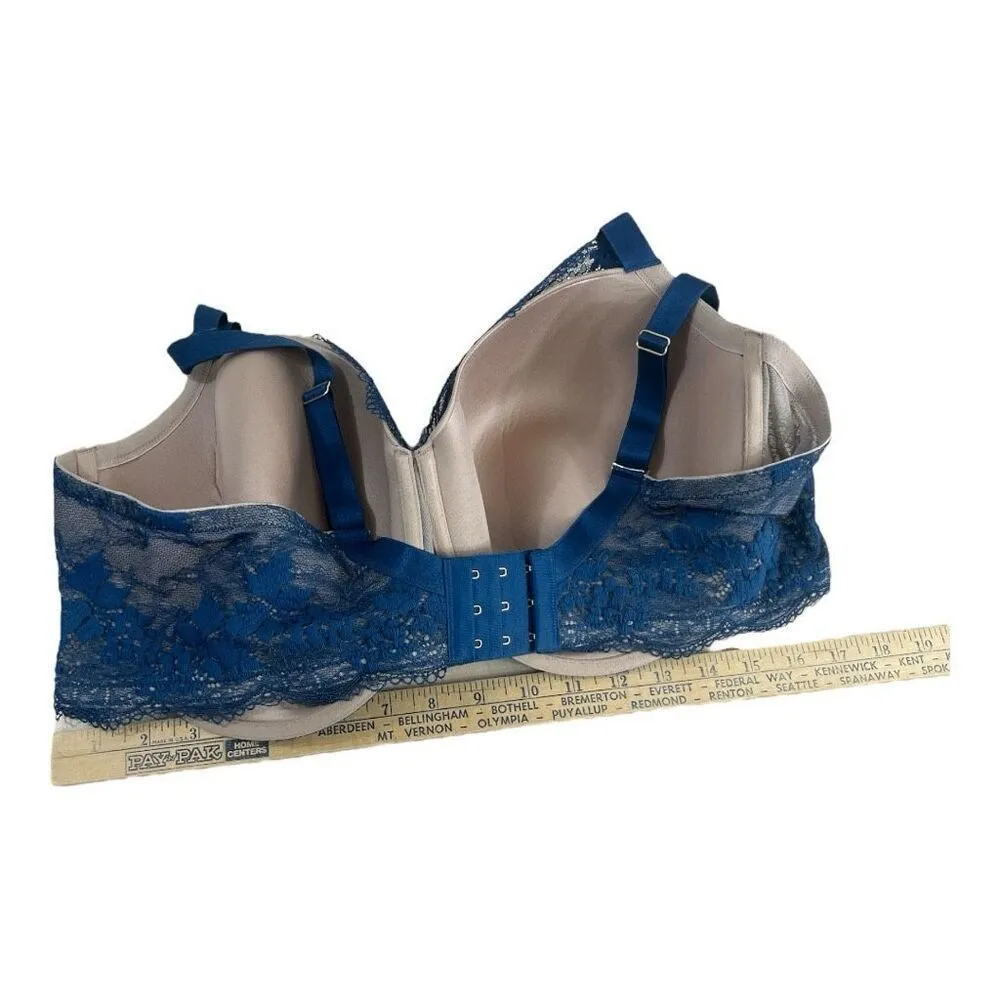 Third Love Turquoise Floral Lace Underwired Bra Size 42F Lightly Lined Lingerie Green - Image 3