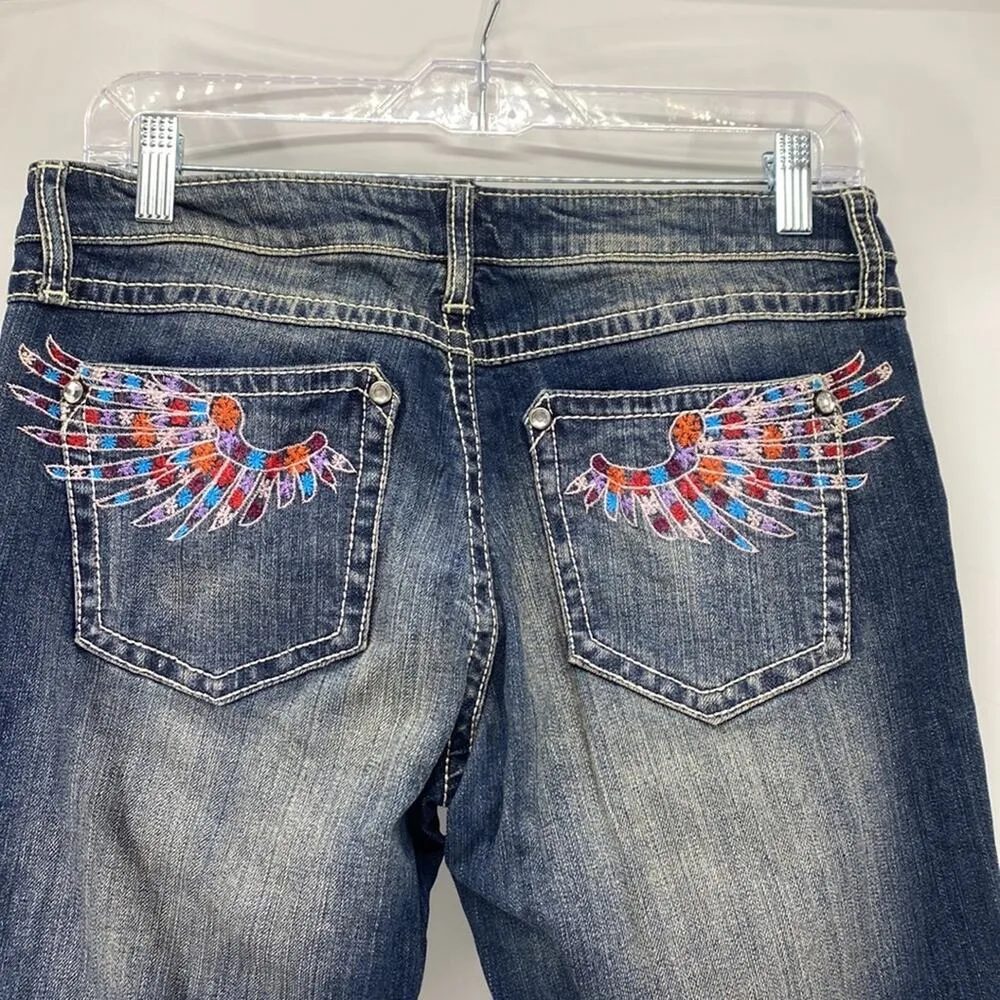 Wrangler Rock 47 angel wing embroidered sparkle ultra Low rise bootcut Y2K - Image 6